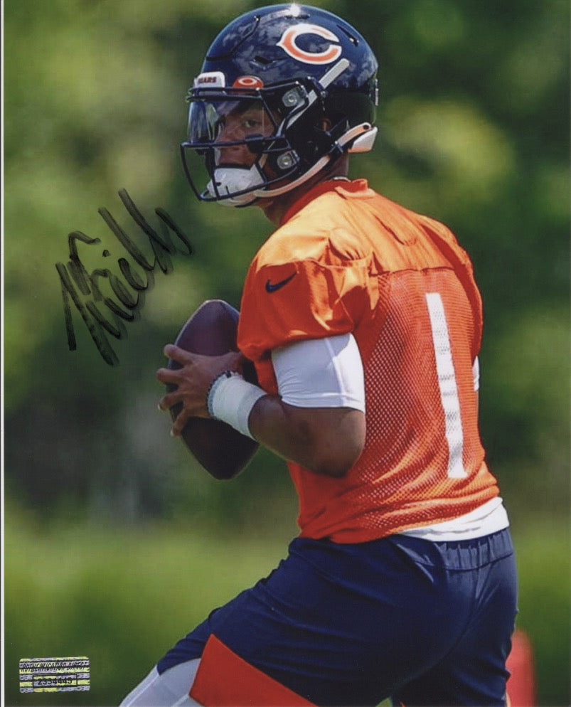 Framed Justin Fields Chicago Bears Autographed 8 x 10 Scrambling Throw  Photograph